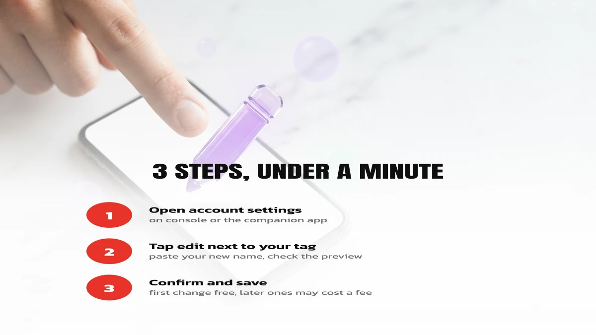 3 steps to change your gamertag: open settings, tap edit, confirm and save