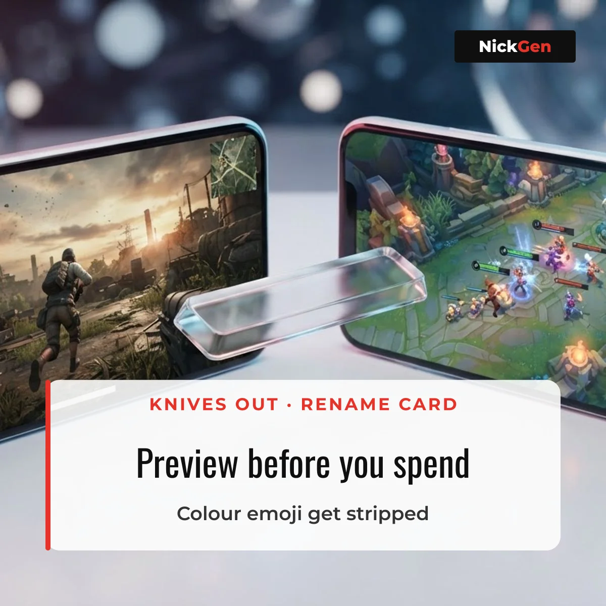 Knives Out rename card: preview a name before you spend it