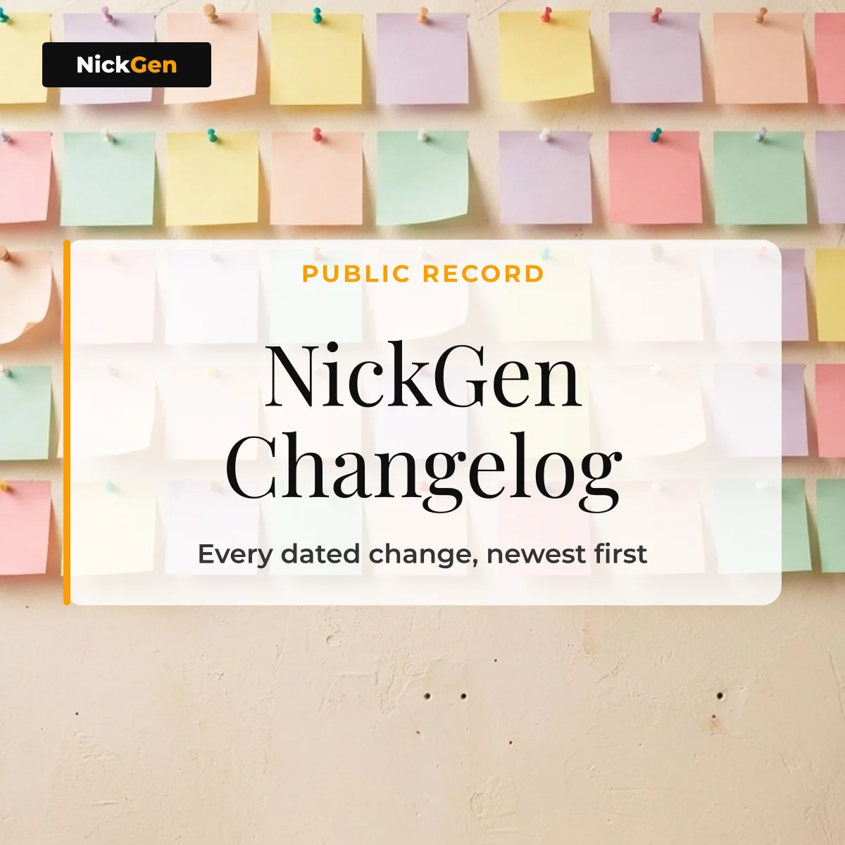 NickGen changelog: every dated change to the name generator site