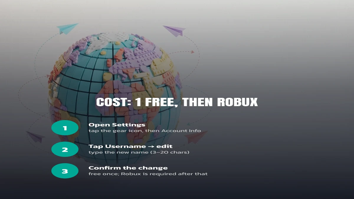 3 steps to change your Roblox username: open settings, tap username, confirm the change